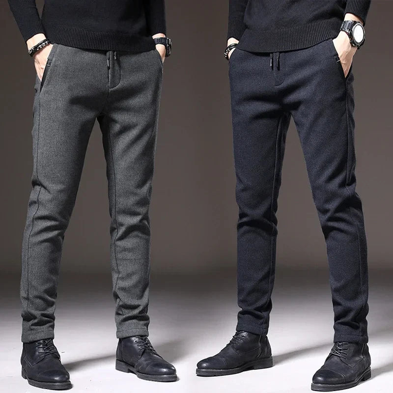 2024 New Brand Slim Casual Pants Men Spring Autumn Business Work Cotton Black Grey Blue Trousers Male Fashion Korean Clothing