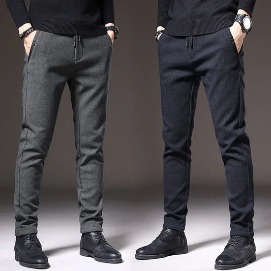 2024 New Brand Slim Casual Pants Men Spring Autumn Business Work Cotton Black Grey Blue Trousers Male Fashion Korean Clothing