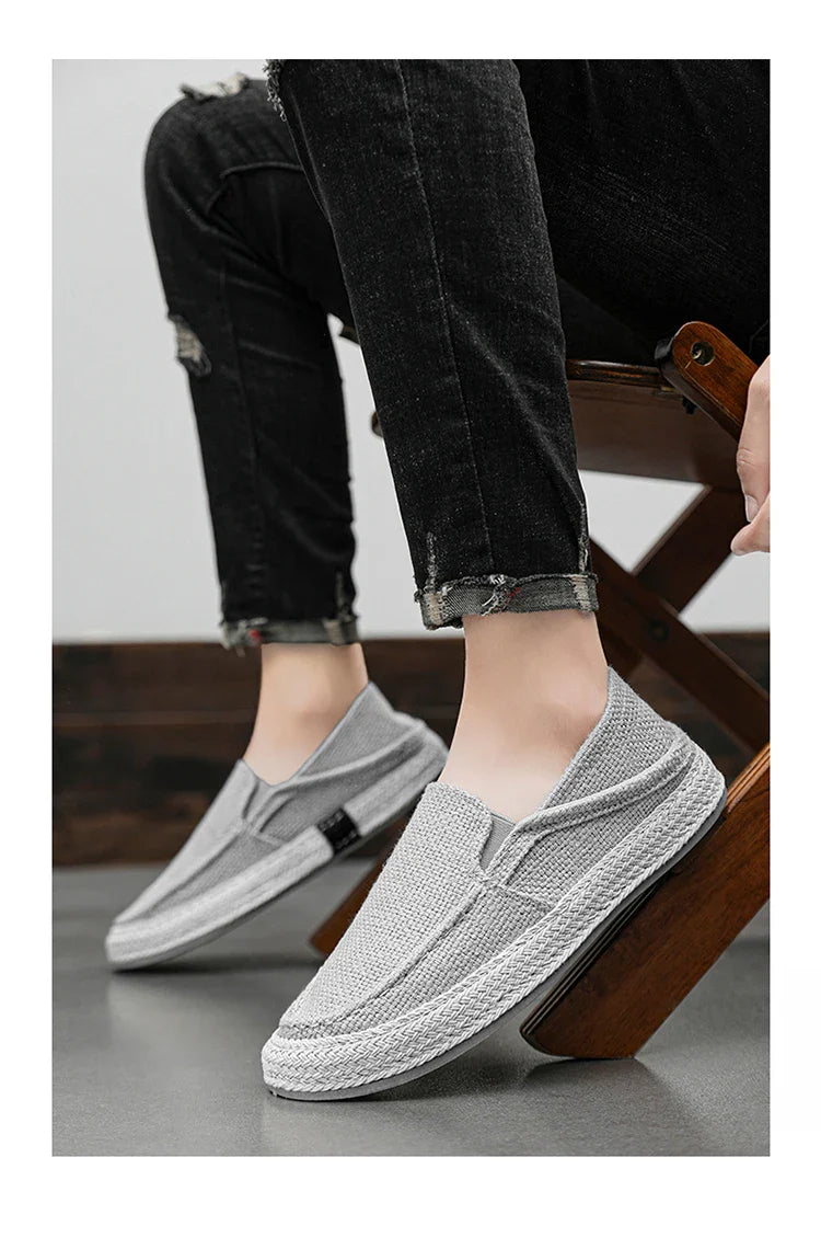 Summer Casual Loafers Men Breathable Slip On Urban Shoes Men Classic Linen Canvas Sneakers Male Light Flats Lazy Shoes Cheap