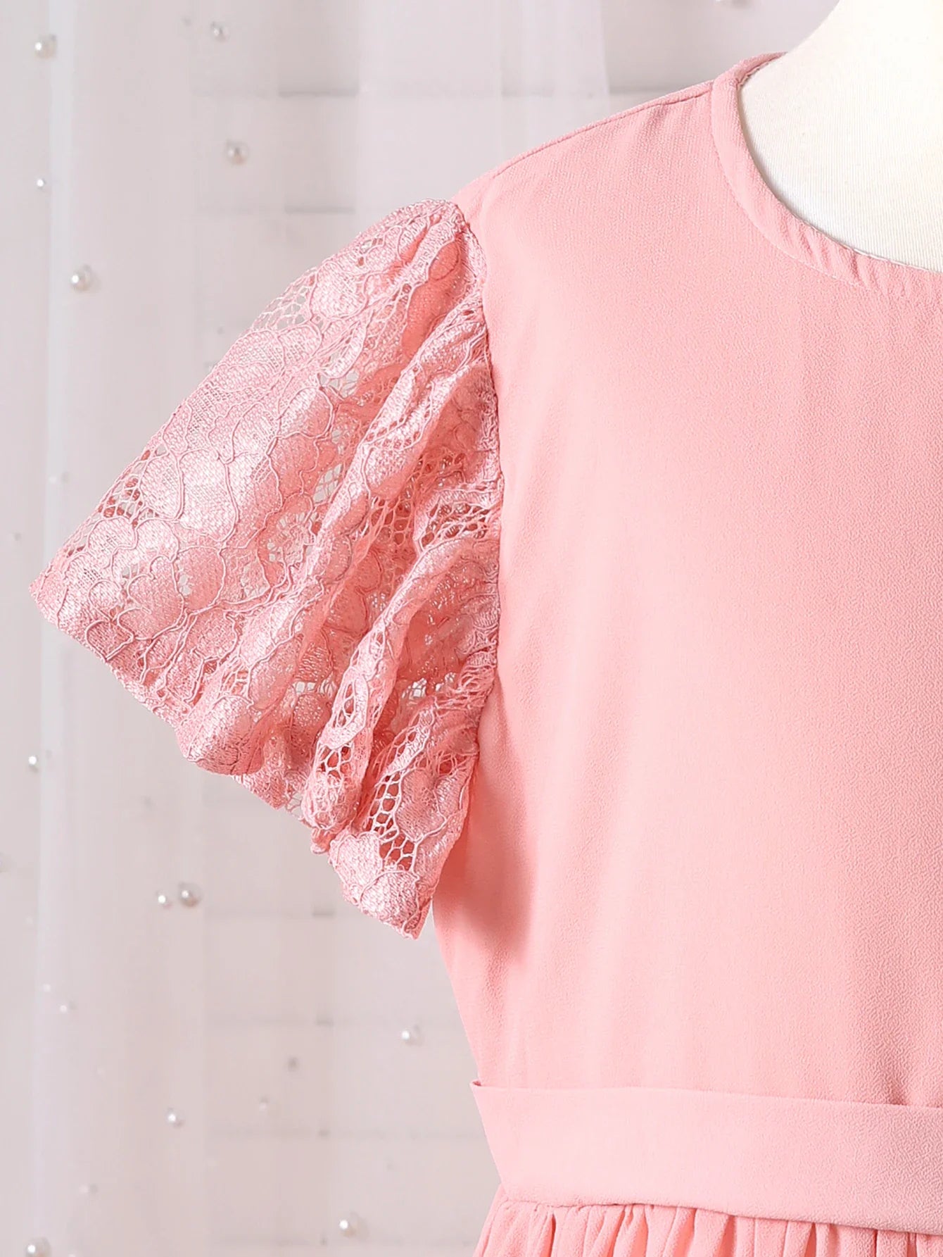 Summer Girls' Round Neck Flying Sleeve Solid Color Princess Dress With Cinched Waist To Show Off Slimming Temperament Dress