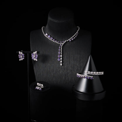 Luxury Color Fancy Yellow Cubic Zirconia High Quality Pink Jewelry Set Women Elegant Sets Necklaces Trend 00086