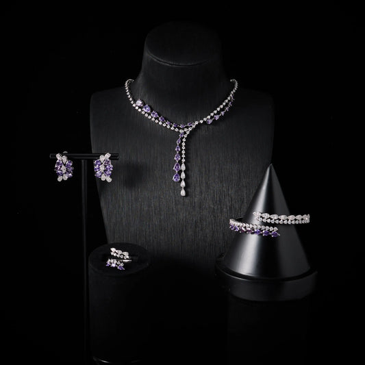 Luxury Color Fancy Yellow Cubic Zirconia High Quality Pink Jewelry Set Women Elegant Sets Necklaces Trend 00086