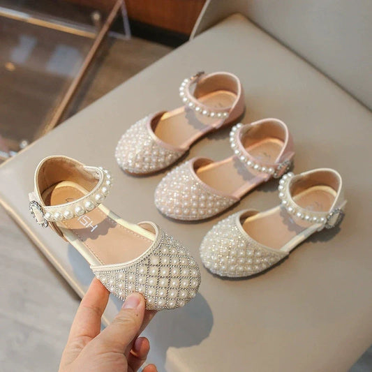 Girls Leather Shoes Spring Summer Kids Girls Princess Shoes Fahsion Pearl Diamond Sandals