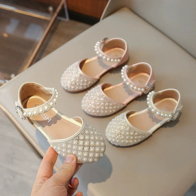 Girls Leather Shoes Spring Summer Kids Girls Princess Shoes Fahsion Pearl Diamond Sandals