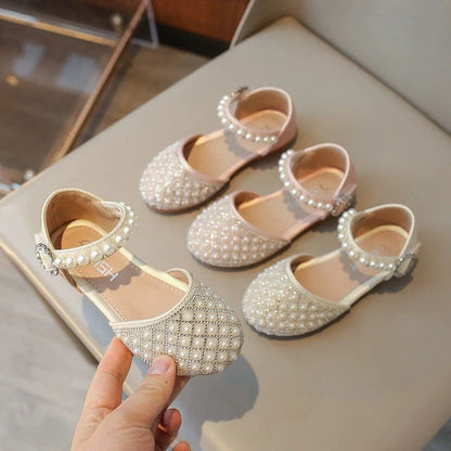 Girls Leather Shoes Spring Summer Kids Girls Princess Shoes Fahsion Pearl Diamond Sandals