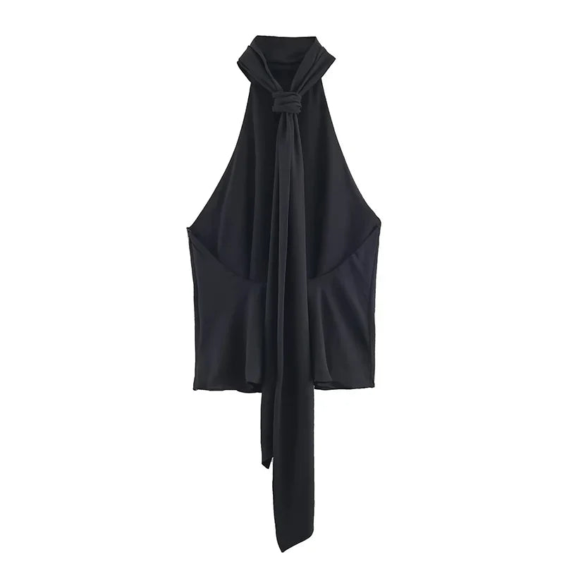 New Halter Tops Fashion Backless Bow Elegant Crop Top Woman 2025 Sleeveless Ruched Short Tops For Women Sexy Party Tops