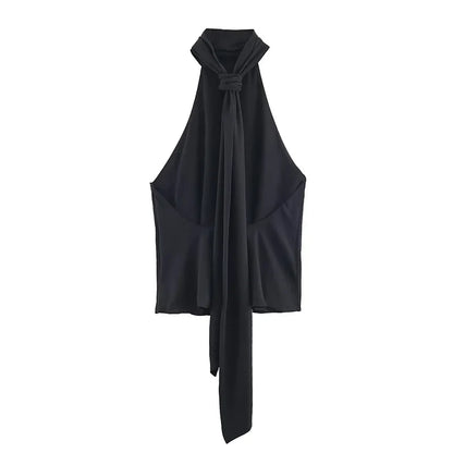 New Halter Tops Fashion Backless Bow Elegant Crop Top Woman 2025 Sleeveless Ruched Short Tops For Women Sexy Party Tops