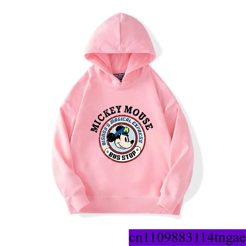 Cartoon Cute Mickey Print Boys Girls Casual Fleece Hoodie Autumn and Winter Outdoor Fashion Warm Kids Pullover Top