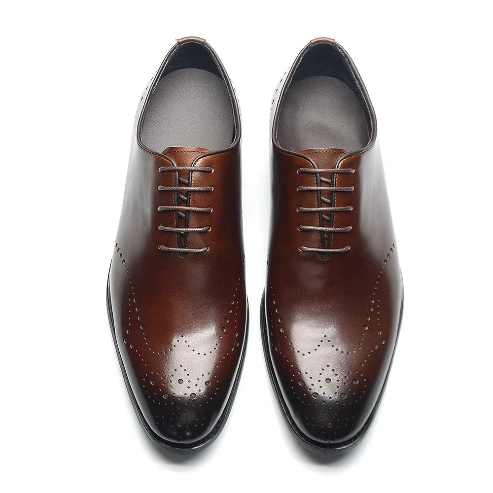 Italian Luxury Men's Dress Shoes Business Wedding Genuine Leather Mens Oxford Shoes Whole Cut Wingtip Brogue Formal Shoes Man