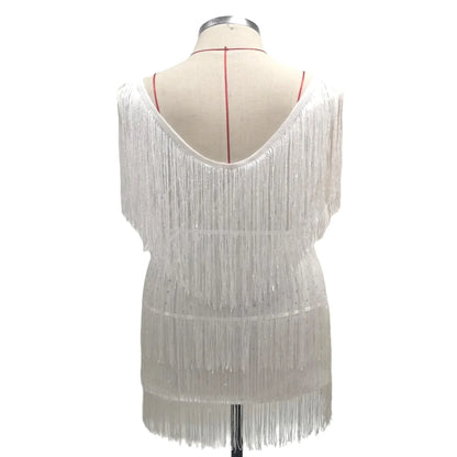 Elegant Dress Stretchy Tassel Sequins Decor Sexy Bodycon Mini Dress Pure Colors Above Knee Summer Dress Club Wear