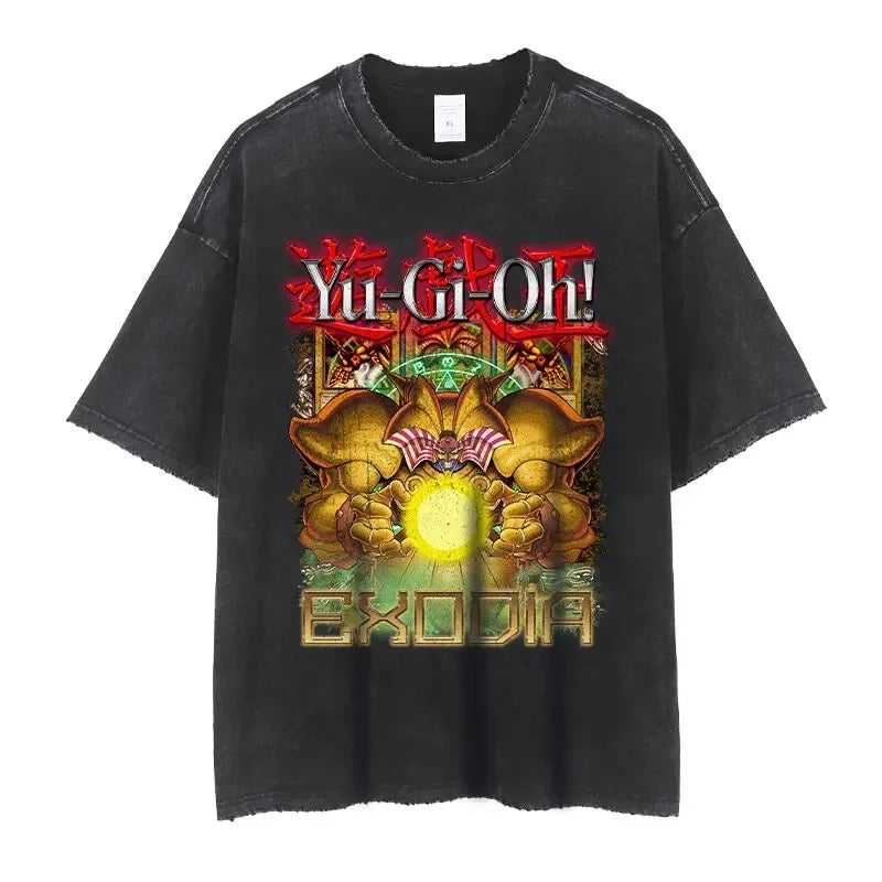 T Shirts Vintage Washed Dark Magician Girl T-shirt Retro Streetwear Manga Black Magician Short Sleeve Tops Tees