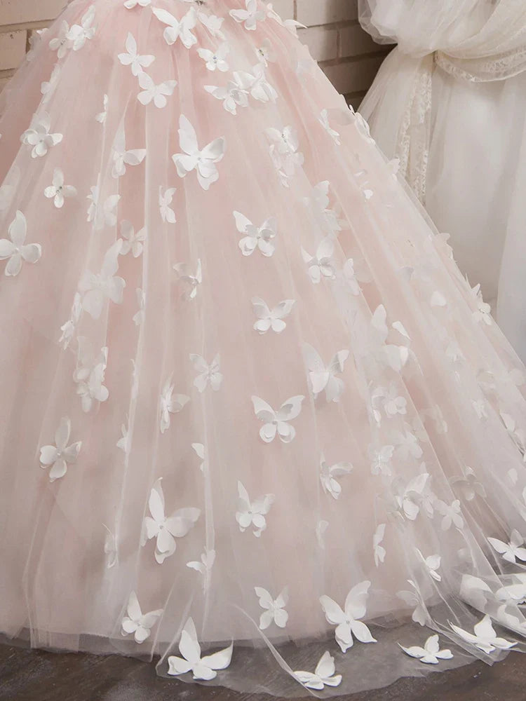 Elegant and lovely butterfly floor mopping flower girl wedding dress, lace long sleeved ball dress