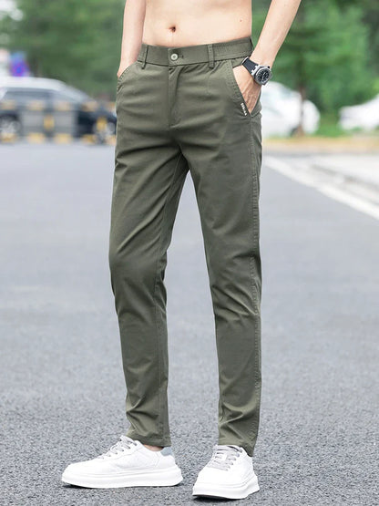 Slim Fit Straight Thin Casual Pants for Men Business Classic Stretch 98% Cotton Soft Spring Summer Trousers Brand Clothing
