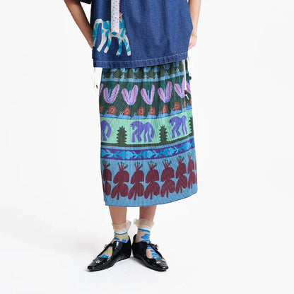 A-line Skirt 2026 Spring New Elastic Waist Colorful Floral Print Pleated Commuter Retro Style Skirt For Women 3ELC20607