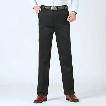 Summer Thin Autumn Thick 100% Cotton Straight Suit Pants Men's Loose Trousers Business Solid Green Casual Brand Clothes GOZBKF