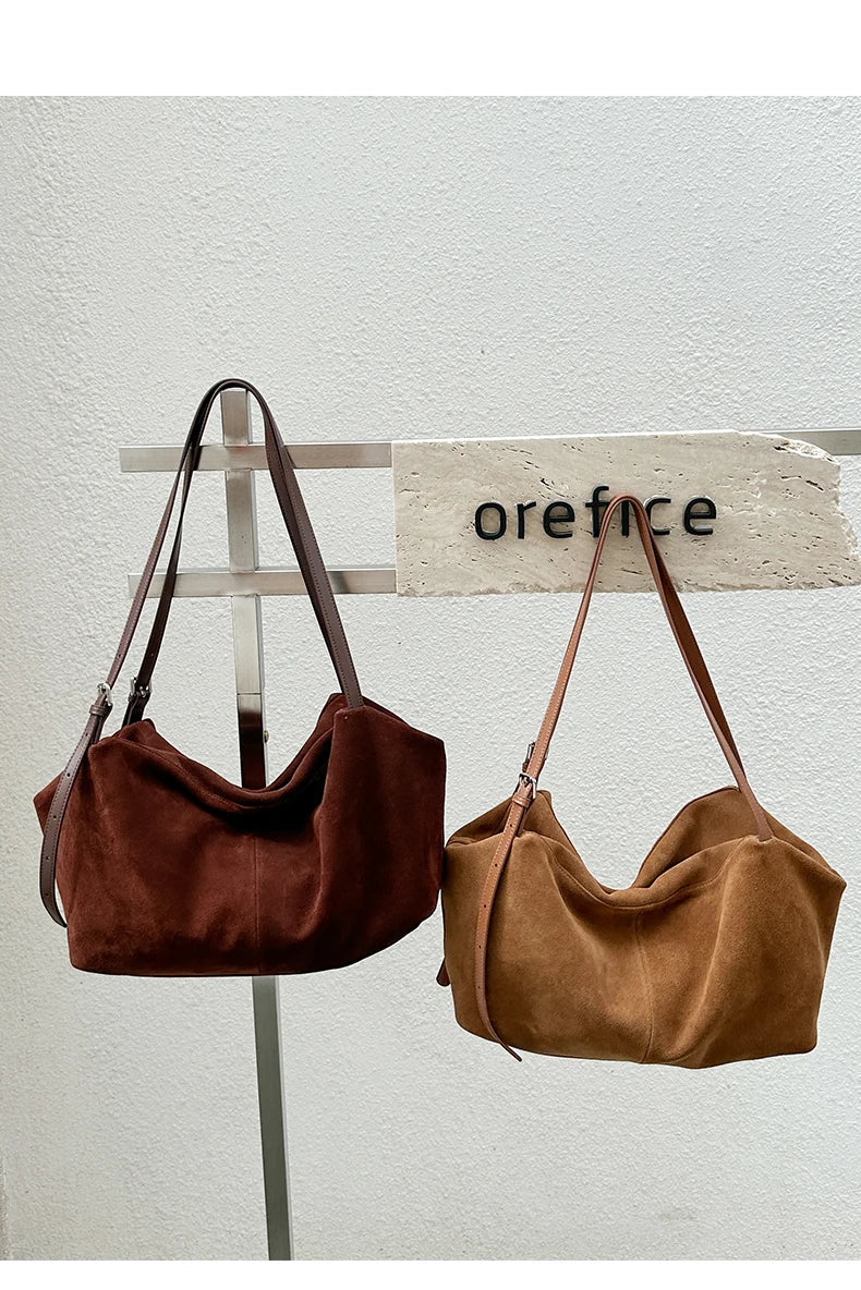 Women's Natural Nuede Genuine Leather Handbags Ladies large capacity Tote Bag Female Design Luxury Commuting Yoga Bag  hobo bag