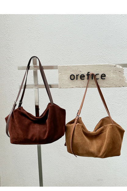Women's Natural Nuede Genuine Leather Handbags Ladies large capacity Tote Bag Female Design Luxury Commuting Yoga Bag  hobo bag