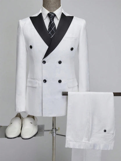 Men's Jacquard 2 Piece Suits Slim Fit Double Breasted Suit Jacket Pants Set Casual Wedding Casual Business