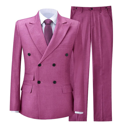 2026 New Men's Suit Business Casual Men's Suit Double Breasted Korean Version Slim Suit Professional Best Man Wedding