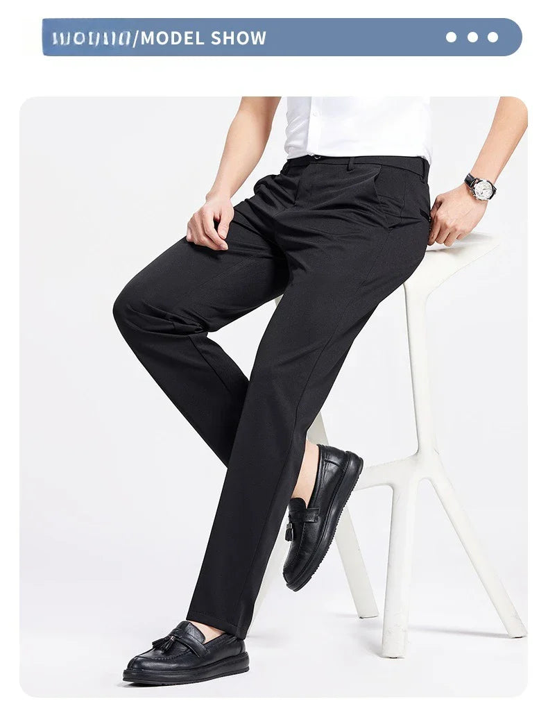 Men Spring Summer Thin Formal Dress Pants High Quality Elastic Waist Business Casual Suit Trousers Work Office Black Long Pants