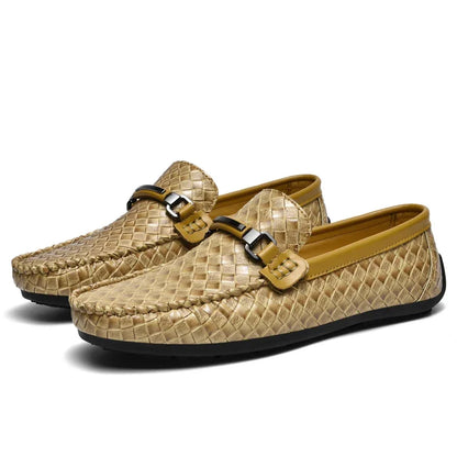 Sapatos Masculinos de Couro Slip on Respiráveis Sapatos Casuais Masculinos Marca de Luxo Mocassins Masculinos Sapatos Leves Masculinos para Dirigir Zapatos Hombre