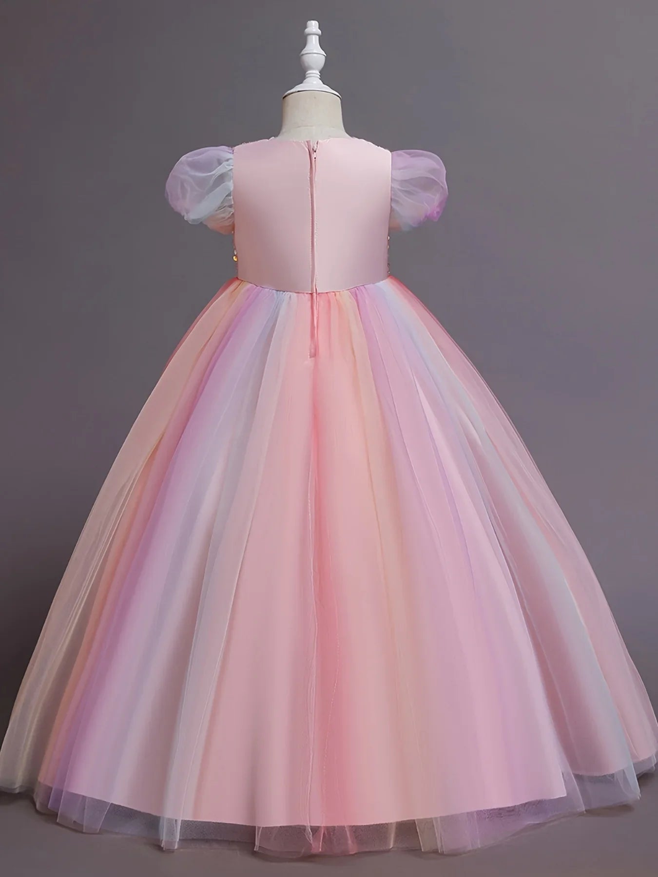 Girls Dress Color Mesh Dress Long Sequin Children's Skirt Girls Piano Host Costumes#323