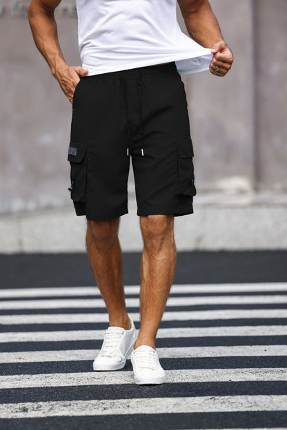 Men's Multicolor Drawstring Cargo Shorts Solid Color Pants with Pockets Casual Summer Shorts