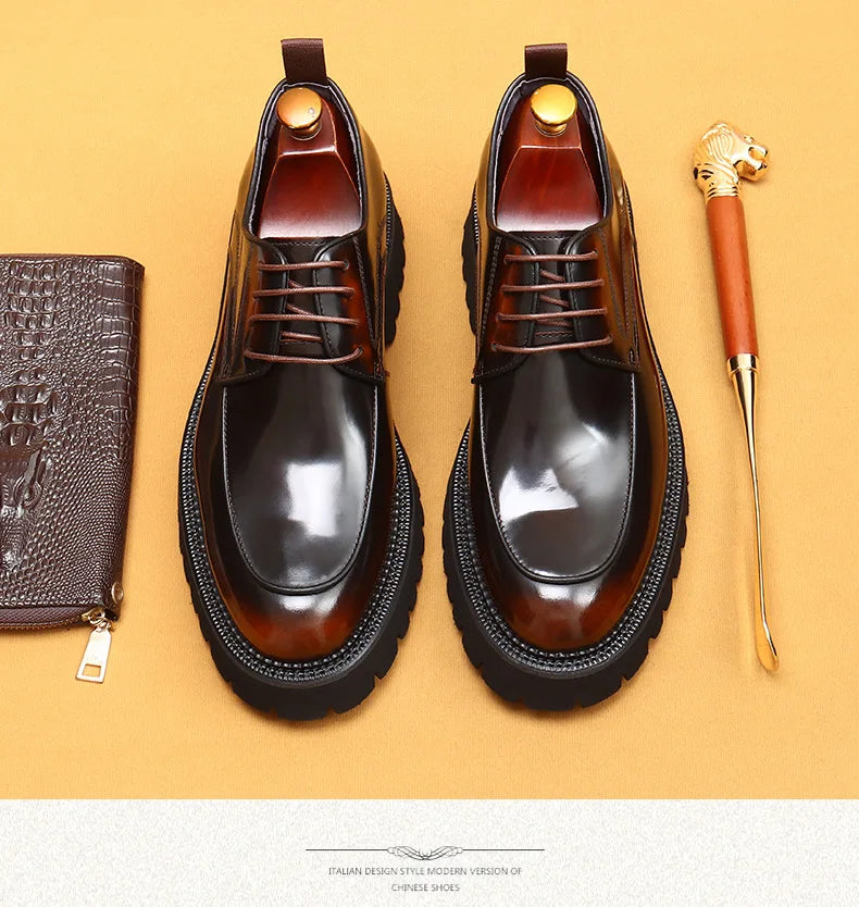 Men Oxford Brogue Genuine Leather Shoes Black Brown Classic Style Platform Lace Up Formal Shoes Wedding Office Dress Shoes Men