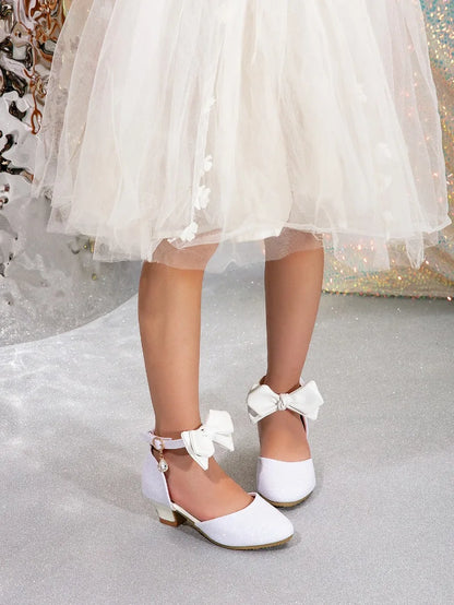 New Children High Heels Ankle-strap Bowknot Girl Princess Dress Sandals Sweet Wedding Party Versatile Kids Fashion Catwalk Shoes