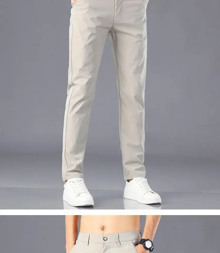 Men's Lightweight Casual Pants Summer Thin Ice Silk Straight Tube Simple Business Office Trousers Comfortable Soft Daily Wear