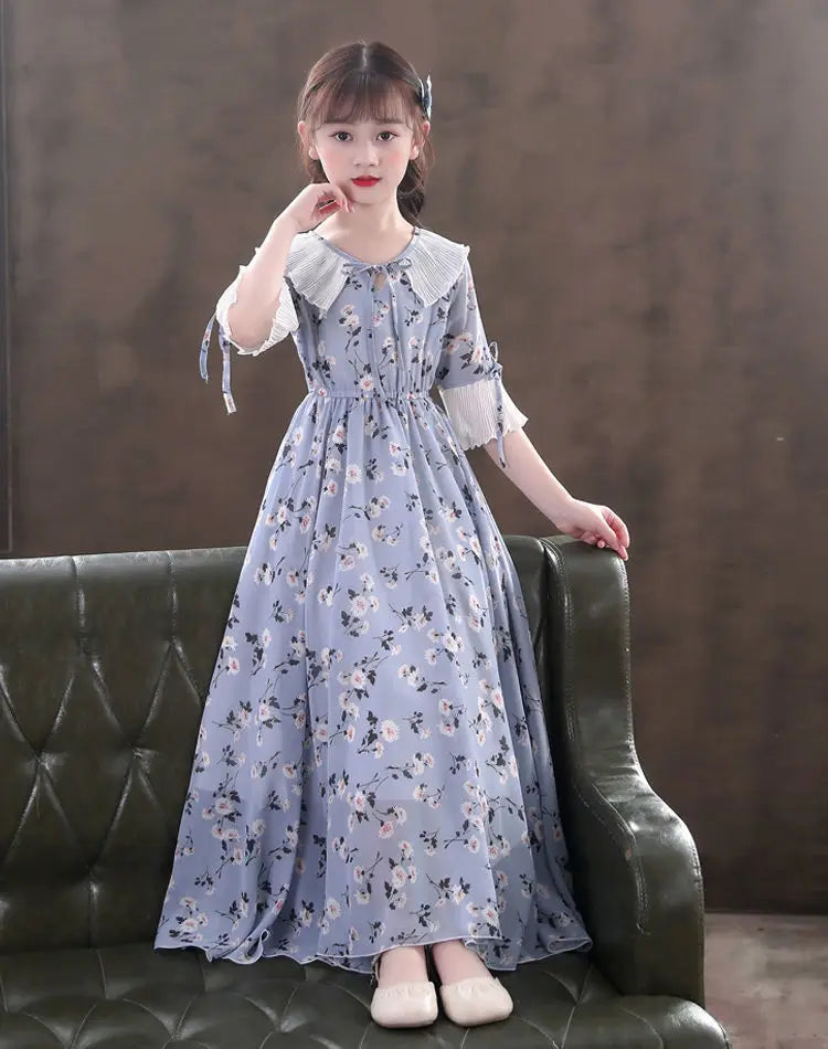 Long Floral Princess Party Dress for Girls 5-16Y Summer Elegant Bohemian Chiffon Maxi Dresses Teenage Girl Holiday Clothes 13 14