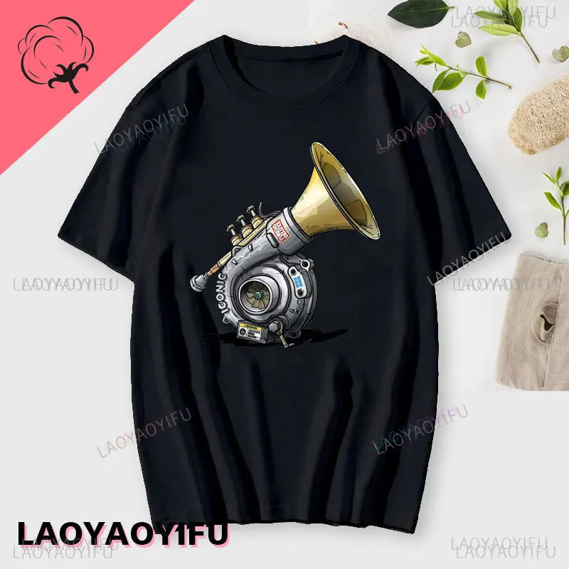 New Boost Turbo Engine Printing T-Shirt Car Parts Funny Mechanic Cotton Teemen 2024 Summer Fashion Top Personality Mans Clothing