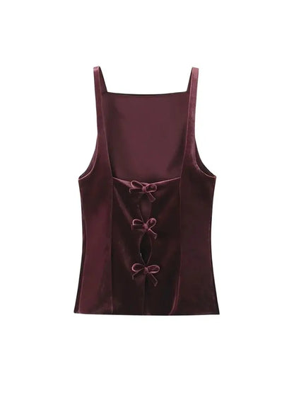 Women's Strappy Tank Tops with Back Bow, Straight Neck, Side Zipper, Female Camis, Sexy Fashion