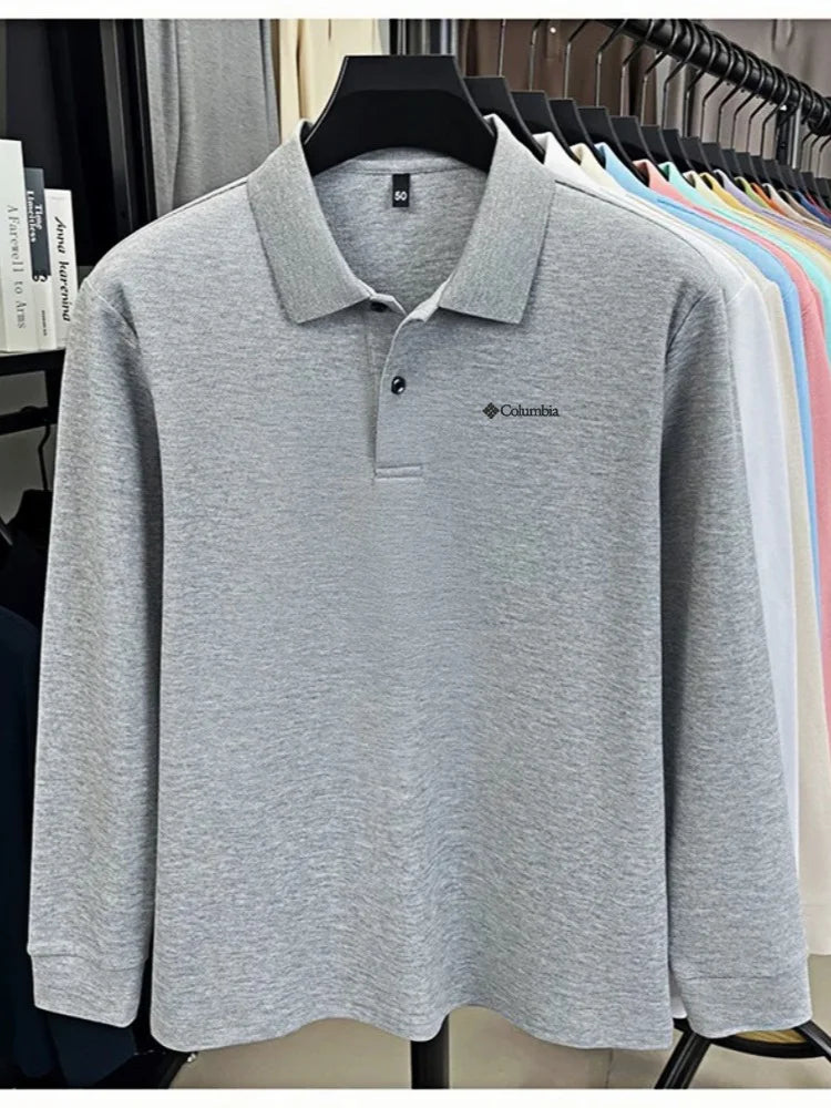 High end brand Polo shirt long sleeved fashionable printed men's top spring 100% cotton skin friendly comfortable casual T-shirt