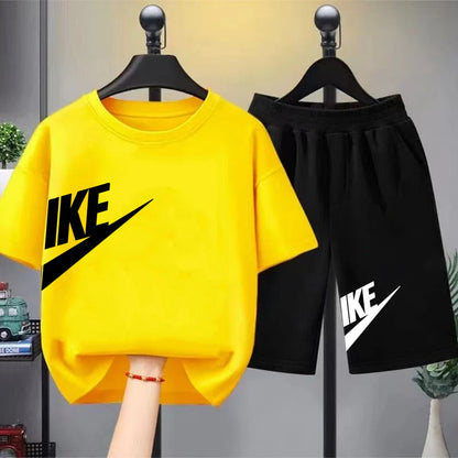 Summer Brand black T-shirt+Shorts Two-piece set Kids Clothing Fashion Letter Boy Girl3-12Yrs Sports Short-sleeved Casual Set