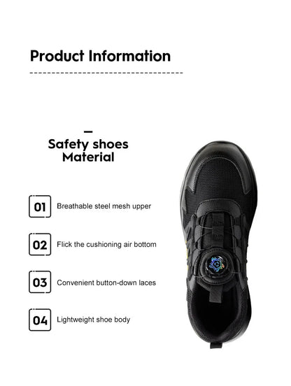 Men Safety Shoes Steel Toe Sneakers Rotated Buckle Puncture Proof Work Safety Boots Man Air Cushion Warehouse Work Shoes