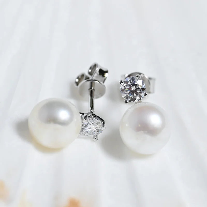 Single 0.1/0.3 Carat Flawless Moissanite Stud Earrings For Women Real 925 Sterling Silver Jewelry Natural Pearl Earrings