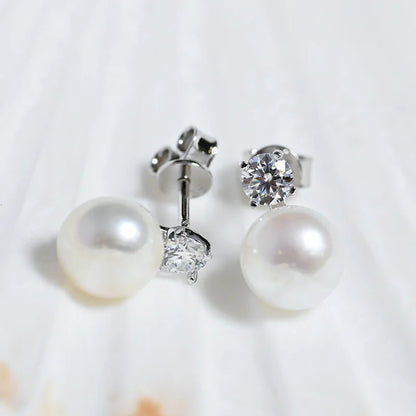 Single 0.1/0.3 Carat Flawless Moissanite Stud Earrings For Women Real 925 Sterling Silver Jewelry Natural Pearl Earrings