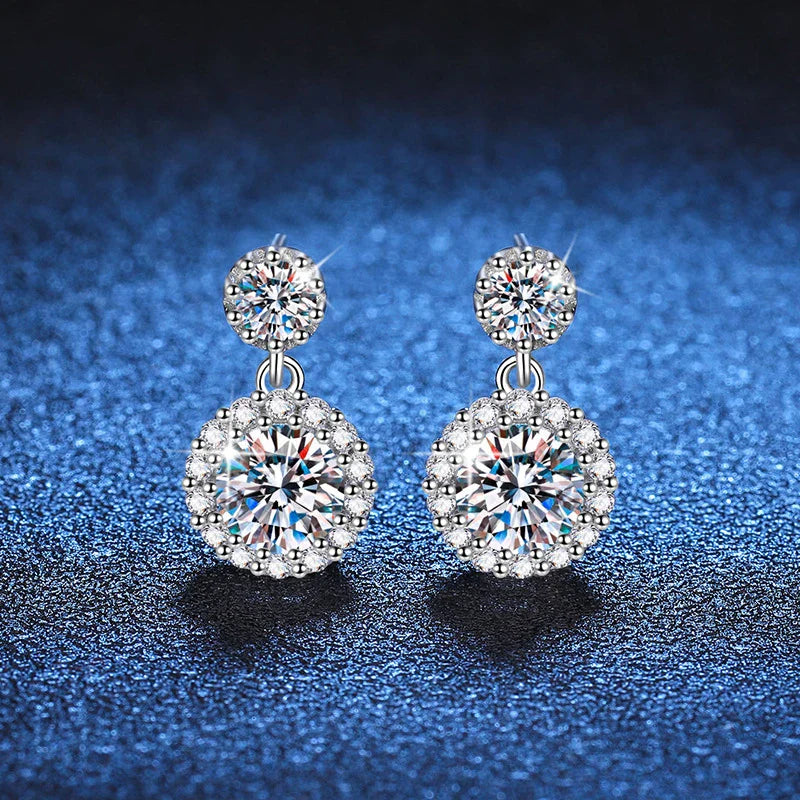 1ct Moissanite Earrings for Women S925 Sterling Silver 18k White Gold Plated Diamond Drop Earring Gifts with Certificate