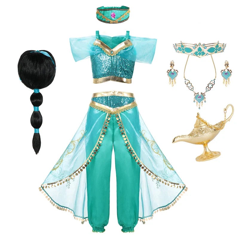 Jasmine Princess Dress Princess Dress Up Of Aladdin The Magic Lamp Costume Girls Birthday Party Halloween Fantasy Top Pants