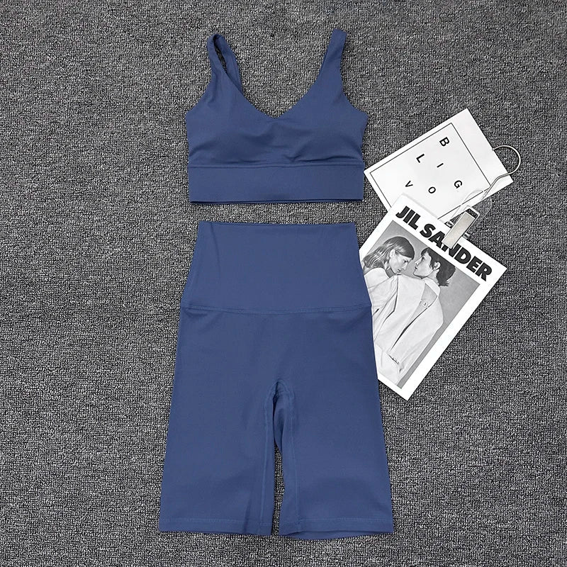 Nylon Short Sets Womens Clothing Sports Bra Cycling Shorts Workout Set Women's Tracksuit Gym Yoga Sexy Outfit Women 2023