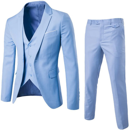 Men's 3 Piece Suit Notch Lapel Business Casual Wedding Groom Formal Wear Summer
