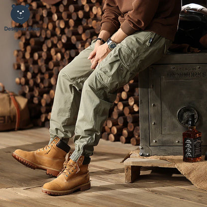Brand Clothing 2026 Spring Summer Men's Baggy Cargo Pants Multi-Pocket Work Joggers Casual Cotton Tapered Trousers Long Pants