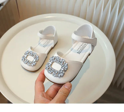 New Children's Sandals Summer Rhinestone Buckle Sandals for Girls Fashion Elegant Kids Princess Causal Wedding Flat Sandals Soft