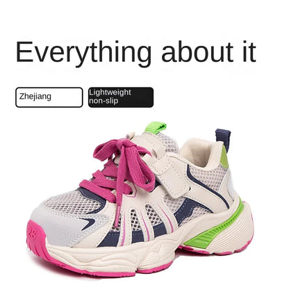 Spring and Autumn Children Sports Shoes Unisex Kids Sneakers Mesh Upper Breathable Basketball Shoes Tennis Casual Flats Footwear
