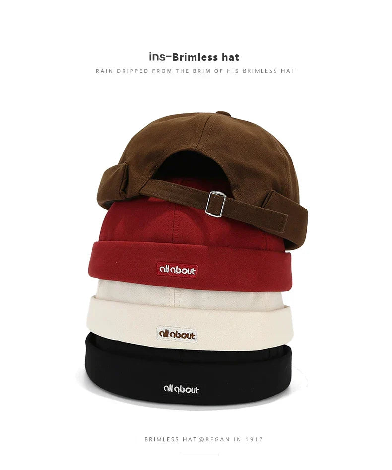 Letter Embroidery Docker Cap Without Visor Brimless Caps Solid Colors Retro Beanie Hat Adjustable Hip Hop Fashion Street