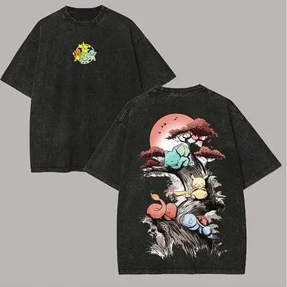 Short Sleeve Tee Anime Washed Vintage Graphic T-Shirt Man Women Cosplay Casual Tops Y2k Streetwear
