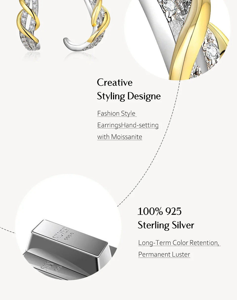 New Classic Moissanite Earrings 925 Steling Silver Yellow Plated Passed the Daimond Test Stud Earrings for Women Party