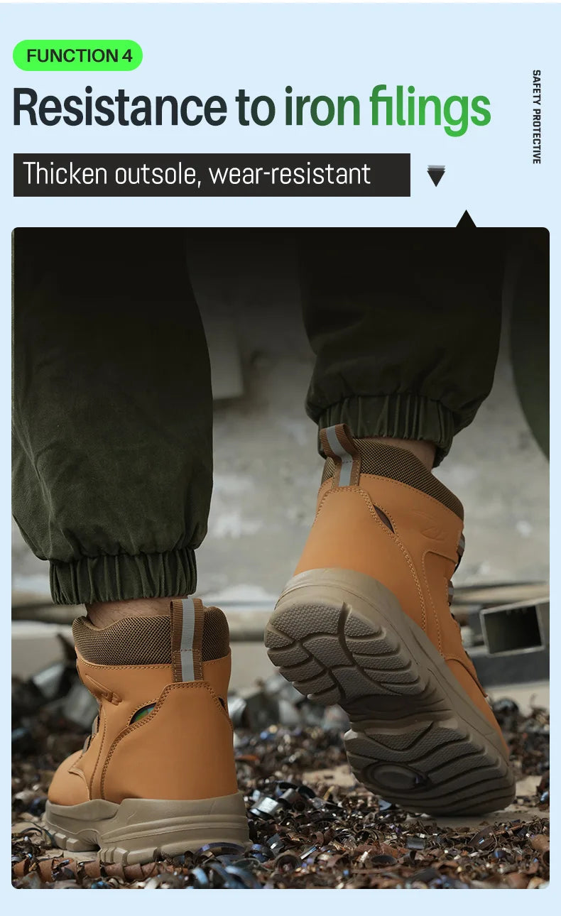 High Top Work Shoes Men Rotary Button Slip Resistant Safety Shoes Water Resistant Work Sneakers Anti-Puncture Anti-smash Shoes