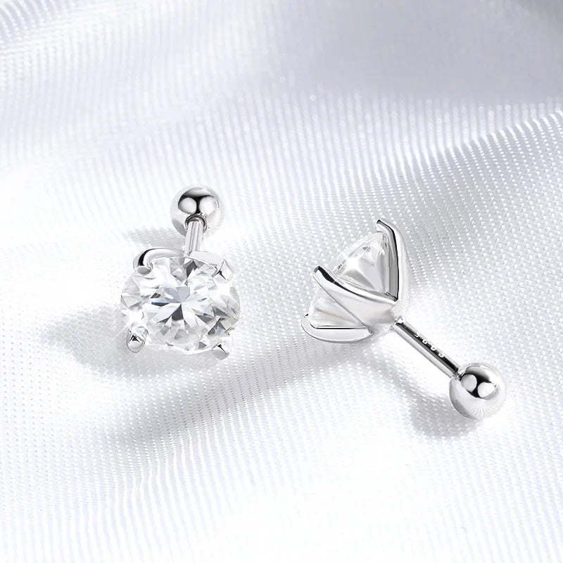 18k Plated 0.2-2ct Moissanite Stud Earrings for Women Solid 925 Sterling Silver Lab Diamond Screw Back Ear Stud Jewelry